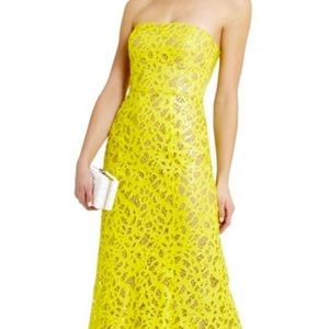 BCBGMaxazria Neon Yellow Lace Sequin Formal Dress